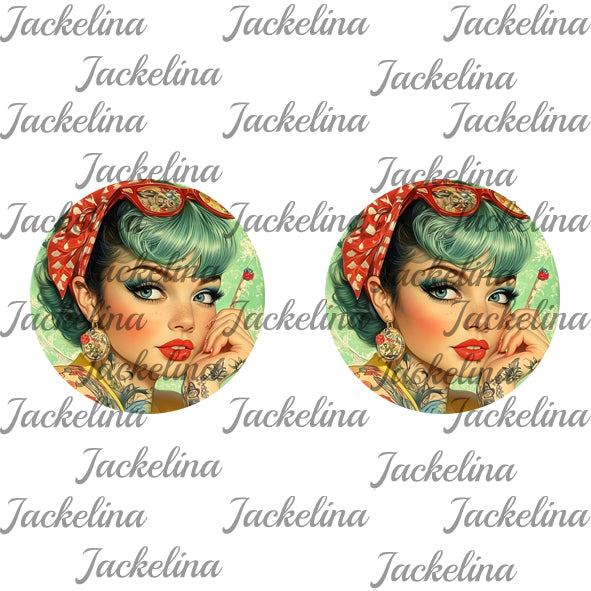 Ohrringe Pin-up-Girl mit grünen Haaren und rotem Haarband