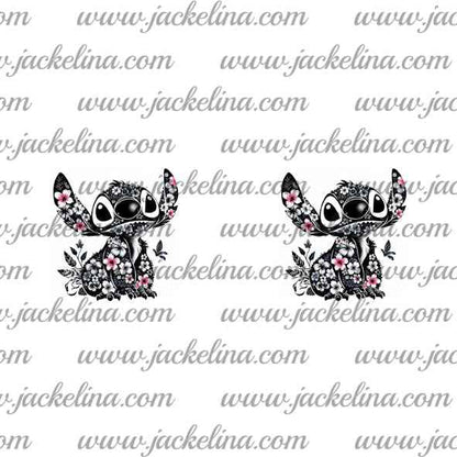 Ohrringe weiß mit Comicfigur und Blüten