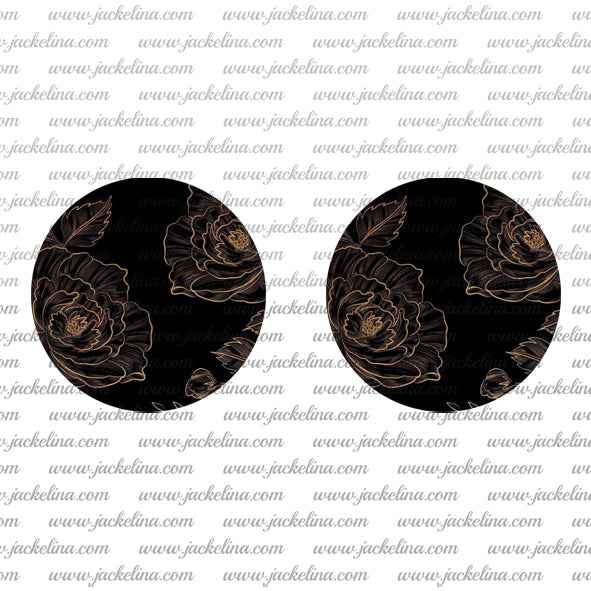 Ohrringe schwarz mit beigen gezeichneten Rosen