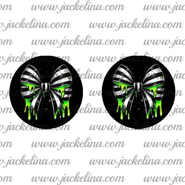 Ohrringe schwarz mit grün-weißer Schleife