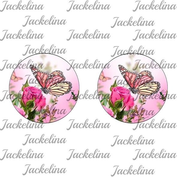 Ohrringe rosa Schmetterling und pinke Blume