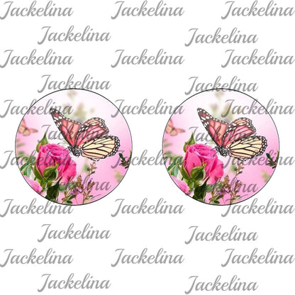 Ohrringe rosa Schmetterling und pinke Blume