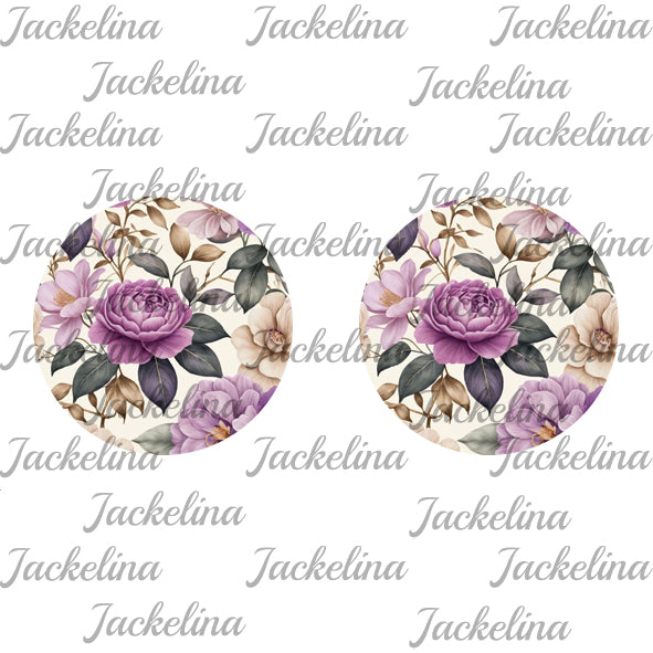 Ohrringe beige mit violetter Rose