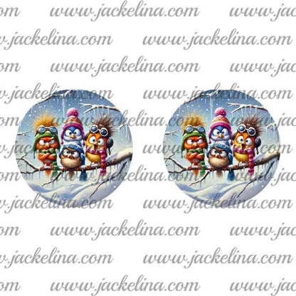 Ohrringe mit Zweig und bunten Wintervögeln