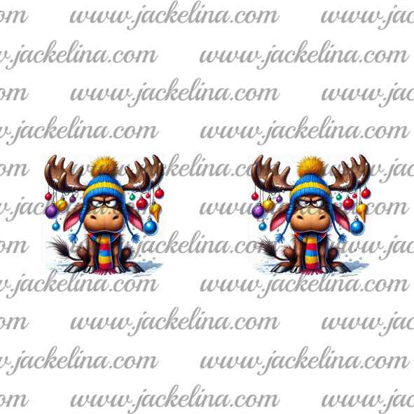 Ohrringe grimmiger Elch mit bunten Weihnachtskugeln