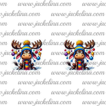 Ohrringe grimmiger Elch mit bunten Weihnachtskugeln