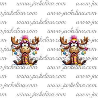 Ohrringe erschrockener Elch mit pinker Pudelmütze