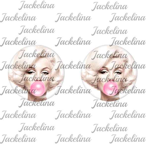 Ohrringe blonde Frau mit Bubblegum