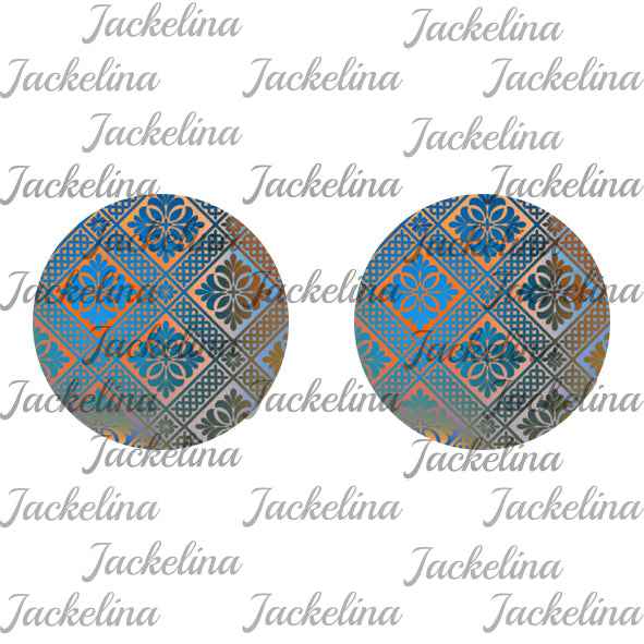 Ohrringe blau golden mit quadratischen Ornamenten