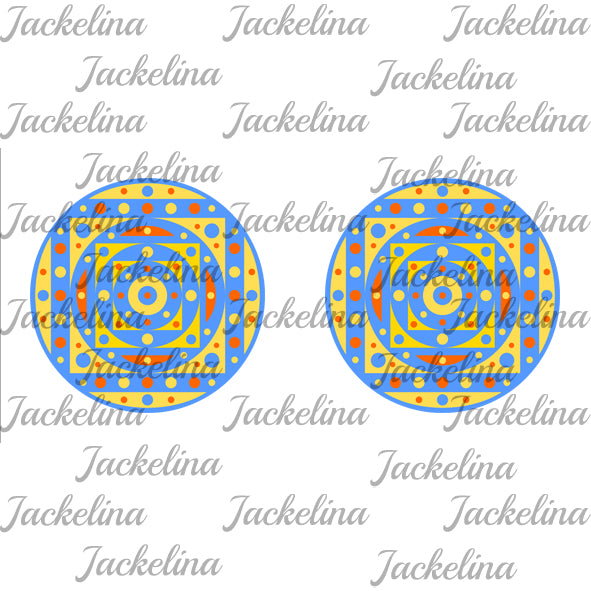 Ohrringe blau gelb rot gemustert