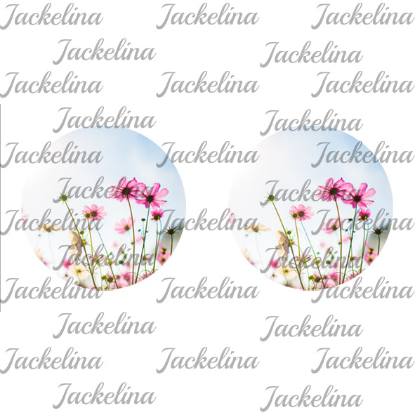 Ohrringe hellblau mit pinken Blumen