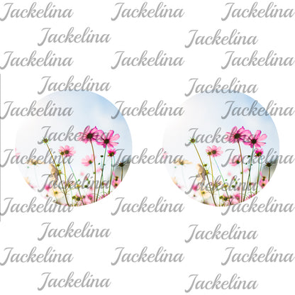 Ohrringe hellblau mit pinken Blumen