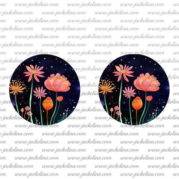 Ohrringe dunkelblau mit rosa Blumen