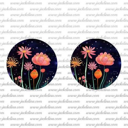 Ohrringe dunkelblau mit rosa Blumen