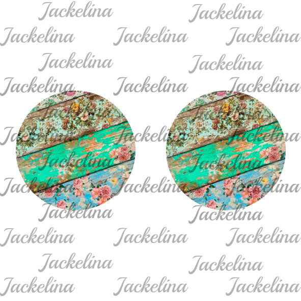 Ohrringe buntes Holzdekor mit Blumen