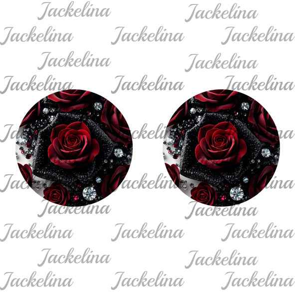 Ohrringe schwarz mit roter Rose