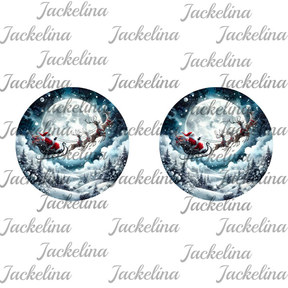 Ohrringe dunkelblau mit Rentieren, Schlitten und Weihnachtsmann