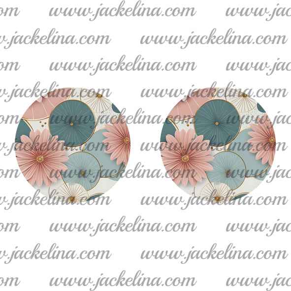 Ohrringe mit Kreisen und rosa Blüten