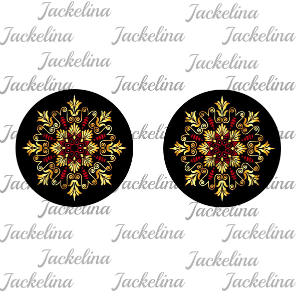 Ohrringe schwarz  mit rot goldener Eisblume