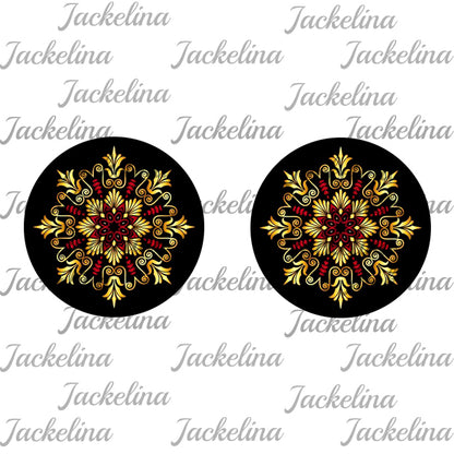 Ohrringe schwarz  mit rot goldener Eisblume