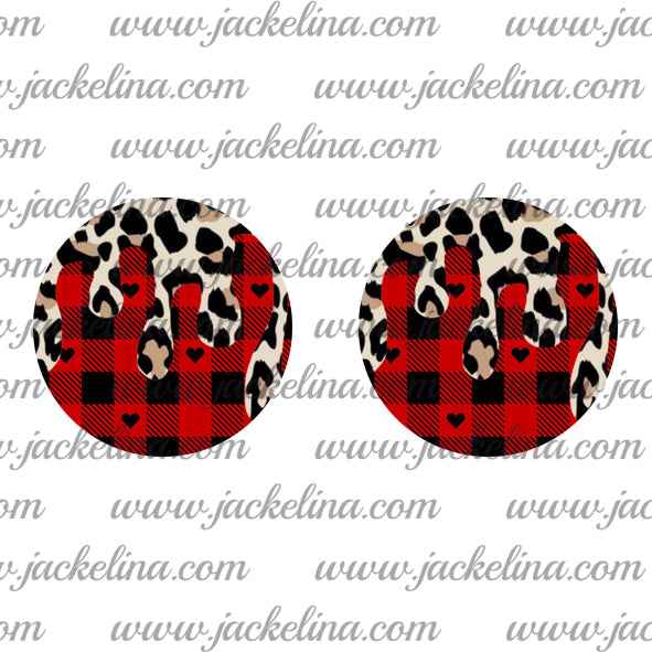 Ohrringe rot kariert mit Leoprintmuster