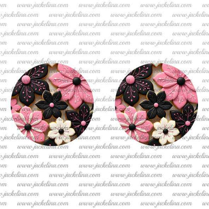 Ohrringe beige mit Blüten in schwarz und rosa