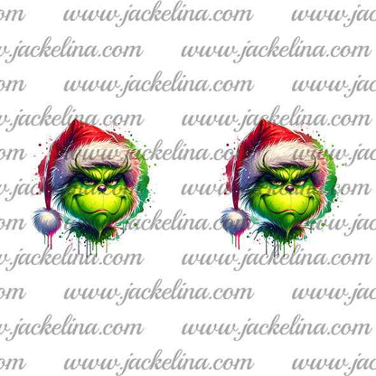 Ohrringe weiß mit grünem Monster und Weihnachtsmütze