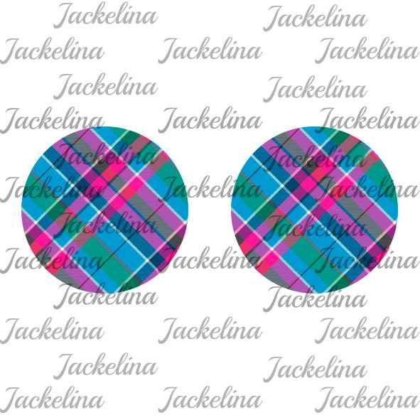 Ohrringe mit Karomuster in grün, blau und pink