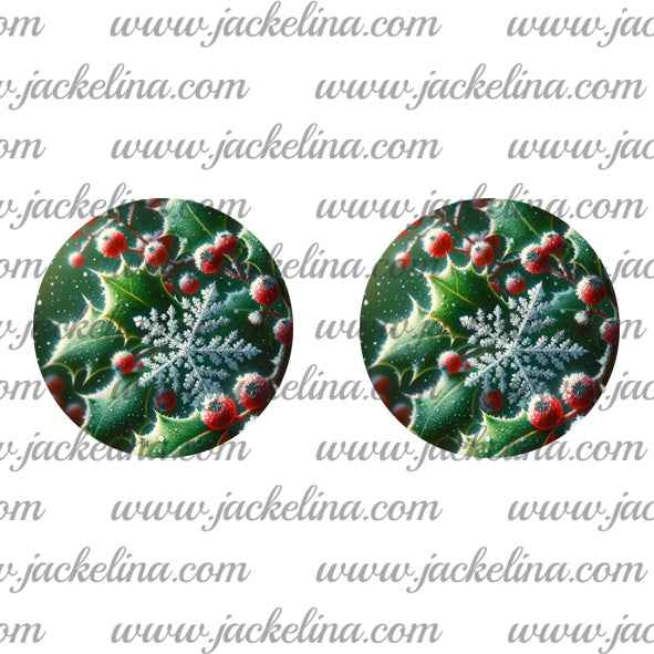 Ohrringe grün mit Blättern, Beeren und Schneeflocken