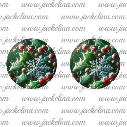 Ohrringe grün mit Blättern, Beeren und Schneeflocken