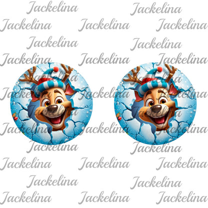 Ohrringe hellblau mit lachendem Rentier und Mütze