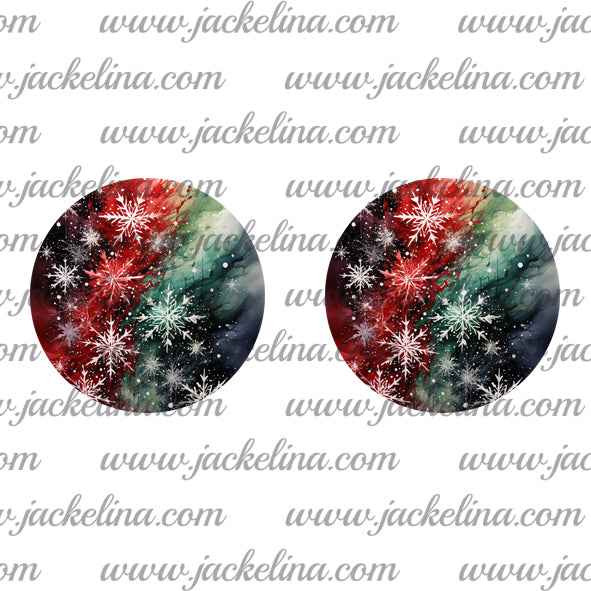 Ohrringe rot grün grau mit Schneeflocken