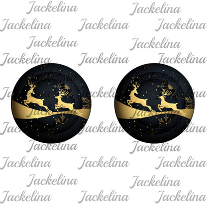 Ohrringe dunkelblau mit goldenen Rentieren