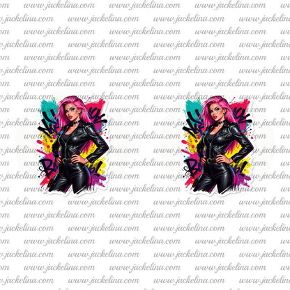 Ohrringe Frau mit pinken Haaren