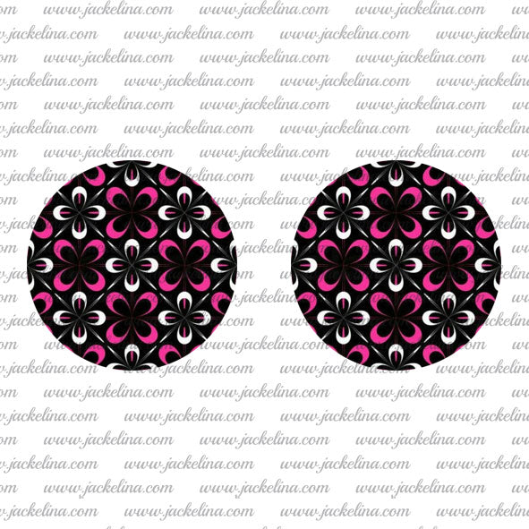Ohrringe schwarz mit pinken und weißen Blüten
