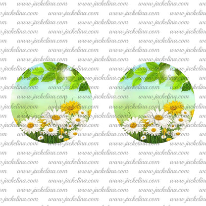 Ohrringe grün mit weißen und gelben Blumen