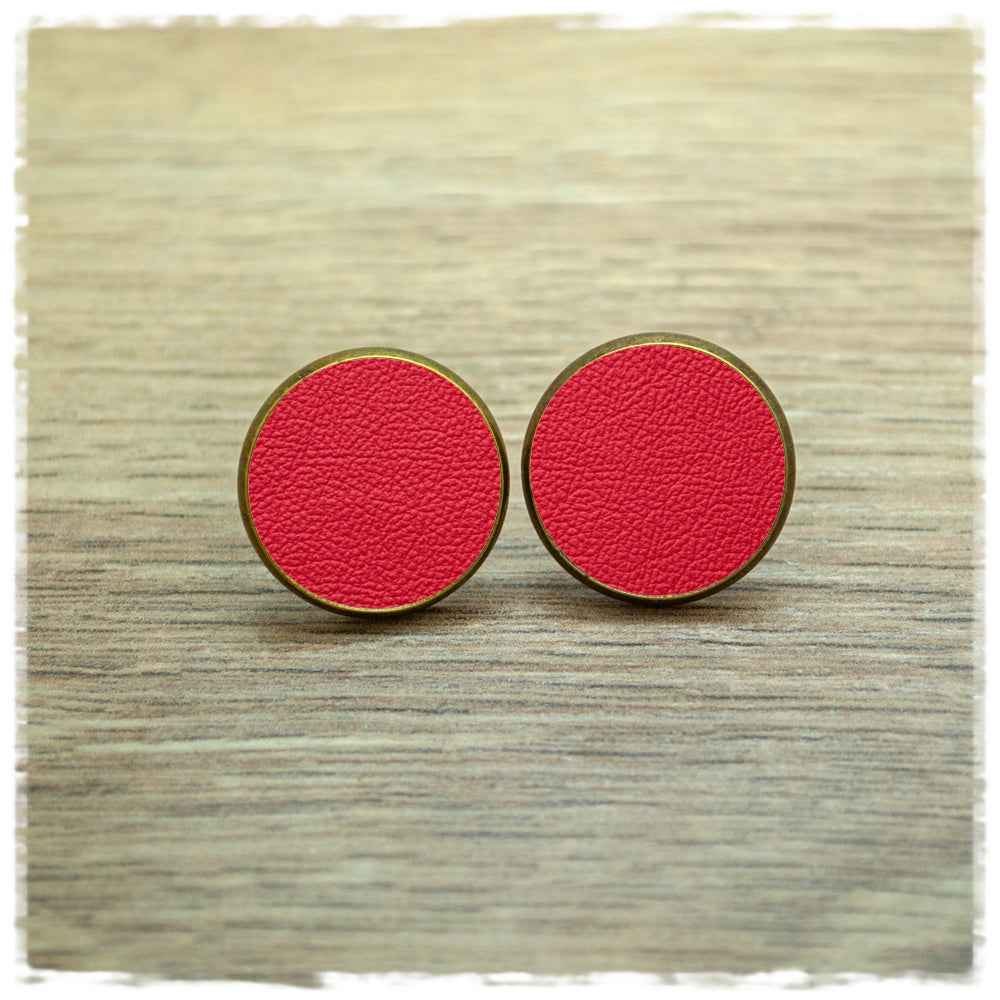 Lederohrringe rot mit Fassung in bronze