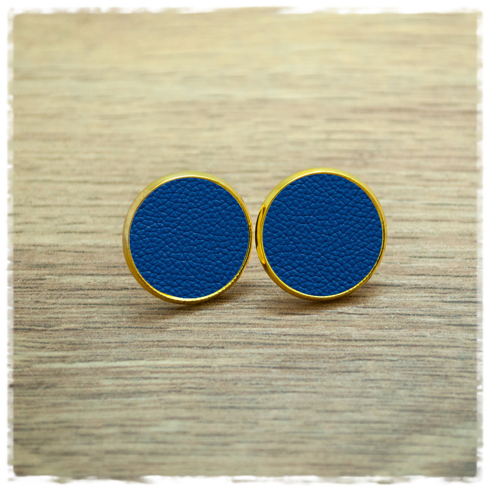 Lederohrringe blau mit Fassung in gold