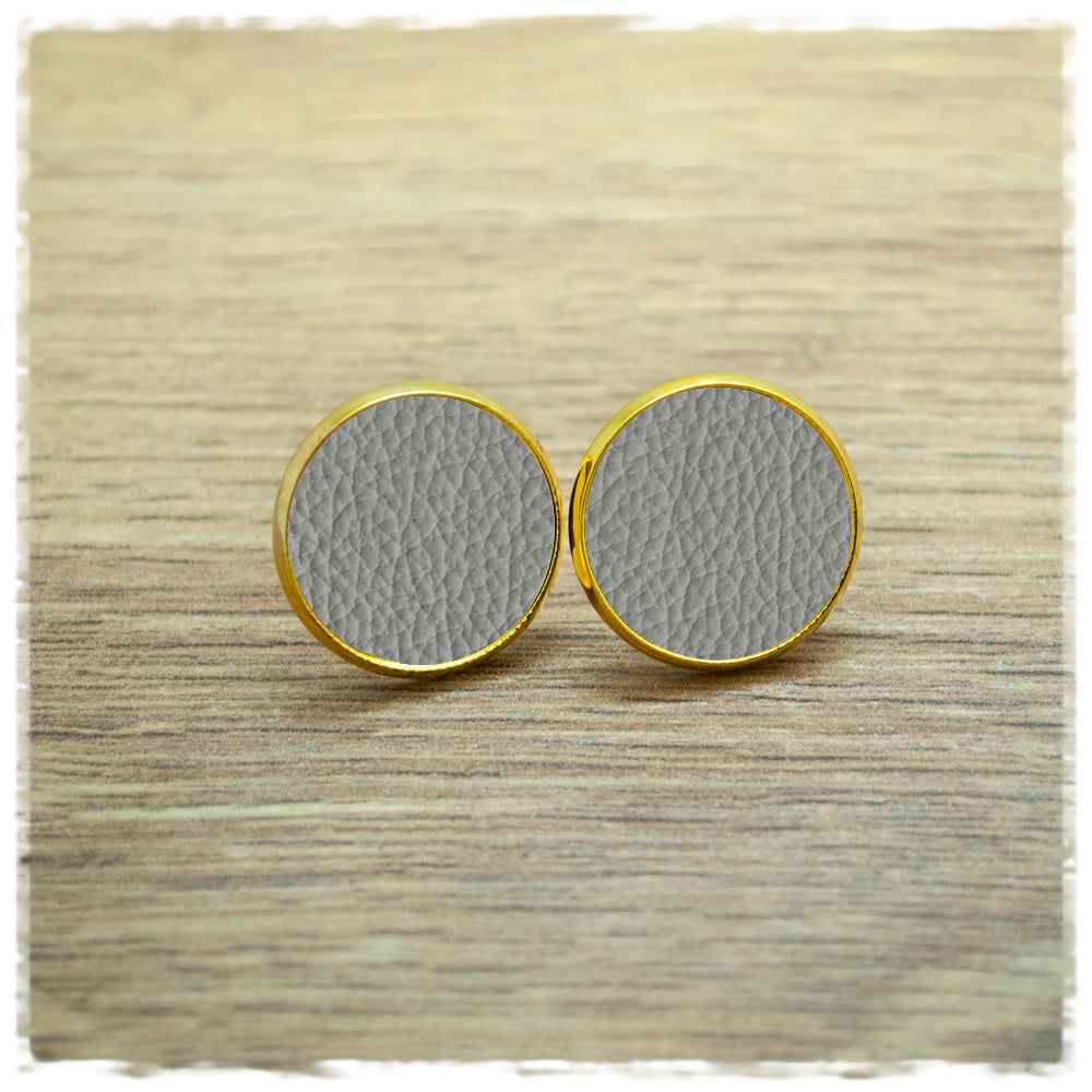 Lederohrringe grau mit Fassung in gold