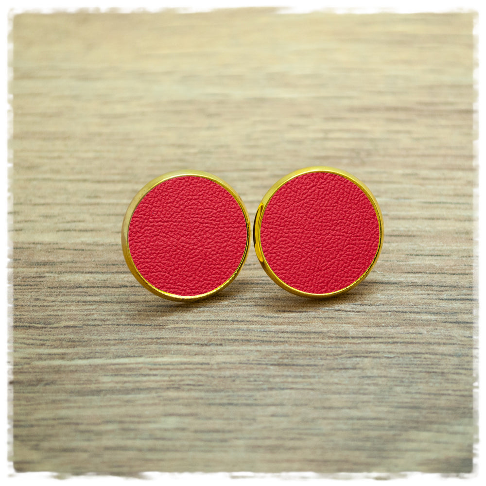 Lederohrringe rot mit Fassung in gold