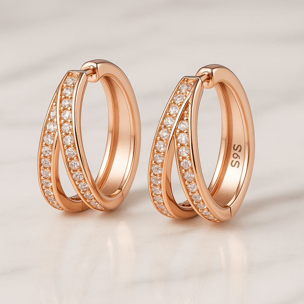 Ohrringe aus 925er Sterling-Silber, geteilte Strass-Creolen