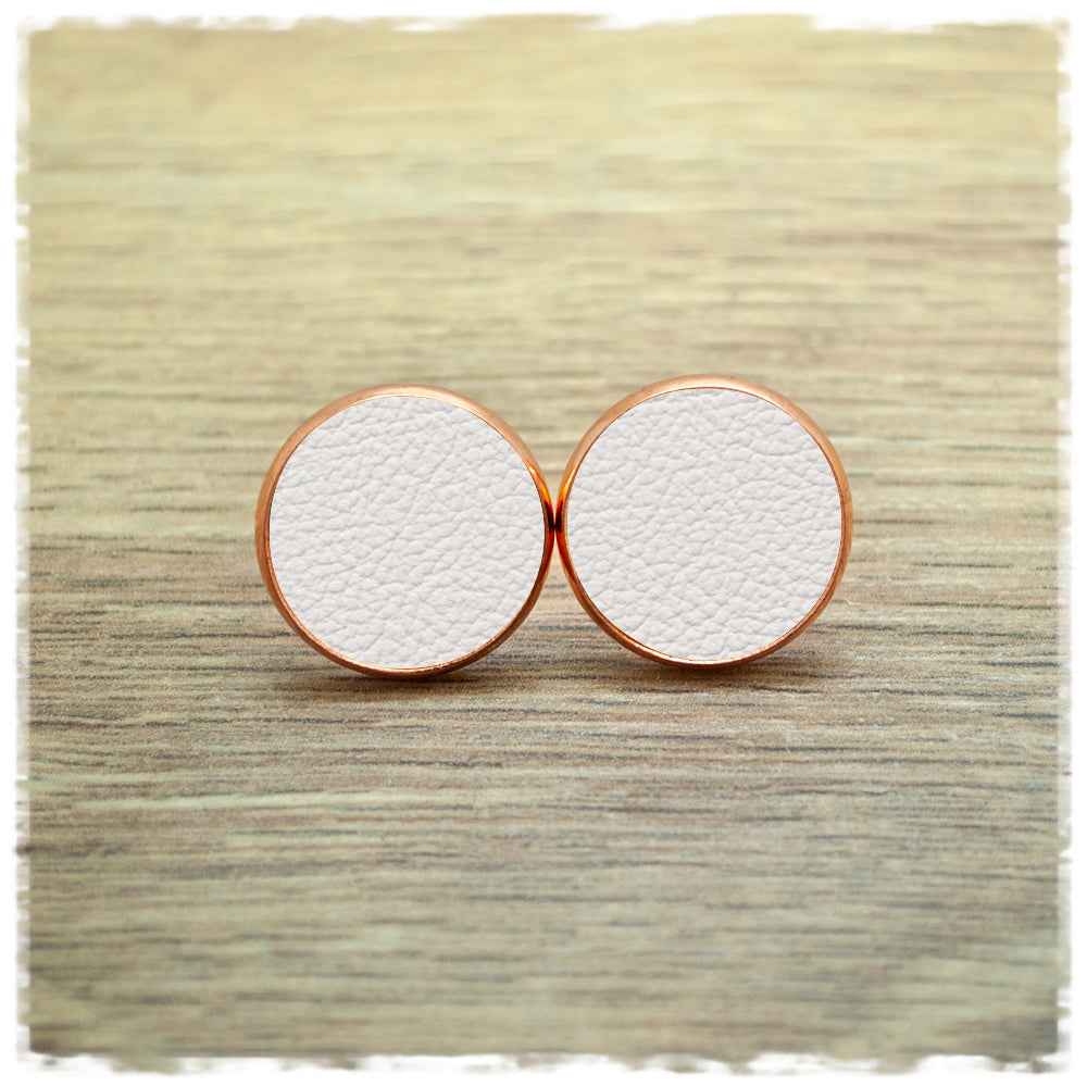 Lederohrringe weiß mit Fassung in roségold