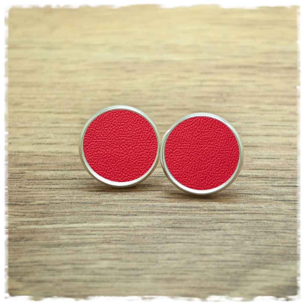Lederohrringe rot mit Fassung in silber